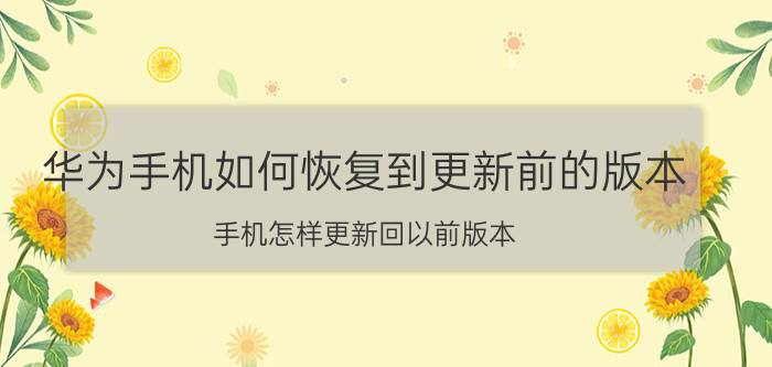 华为手机如何恢复到更新前的版本 手机怎样更新回以前版本？